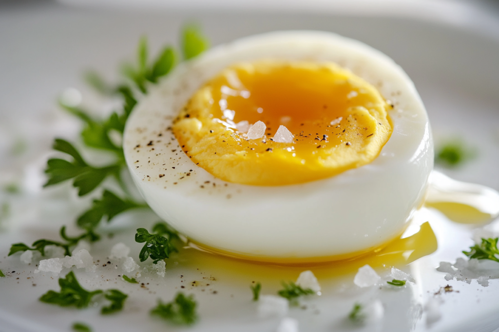 Hard boiled egg diet - sliced boiled eggs on a plate with fresh vegetables