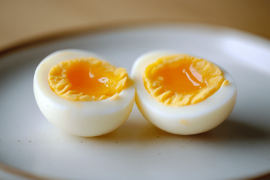 Whole egg on a plate showing how many calories are in one egg