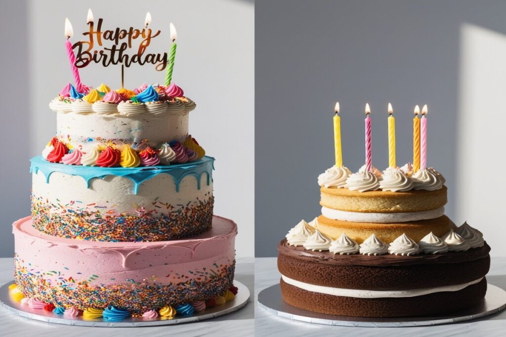 Birthday cake with candles illustrating the difference between birthday cake and regular cake