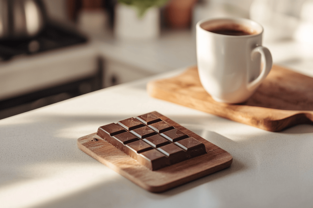 Unwrapped Tabs Chocolate in a cozy kitchen setting