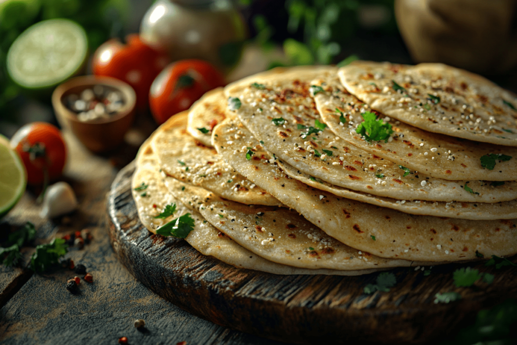 What is Mexican flatbread called - tortillas cooking on a skillet